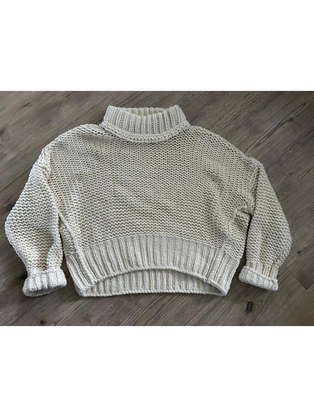 Free People My Only Sunshine Chunky Knit Mock Neck Sweater in Cream Medium